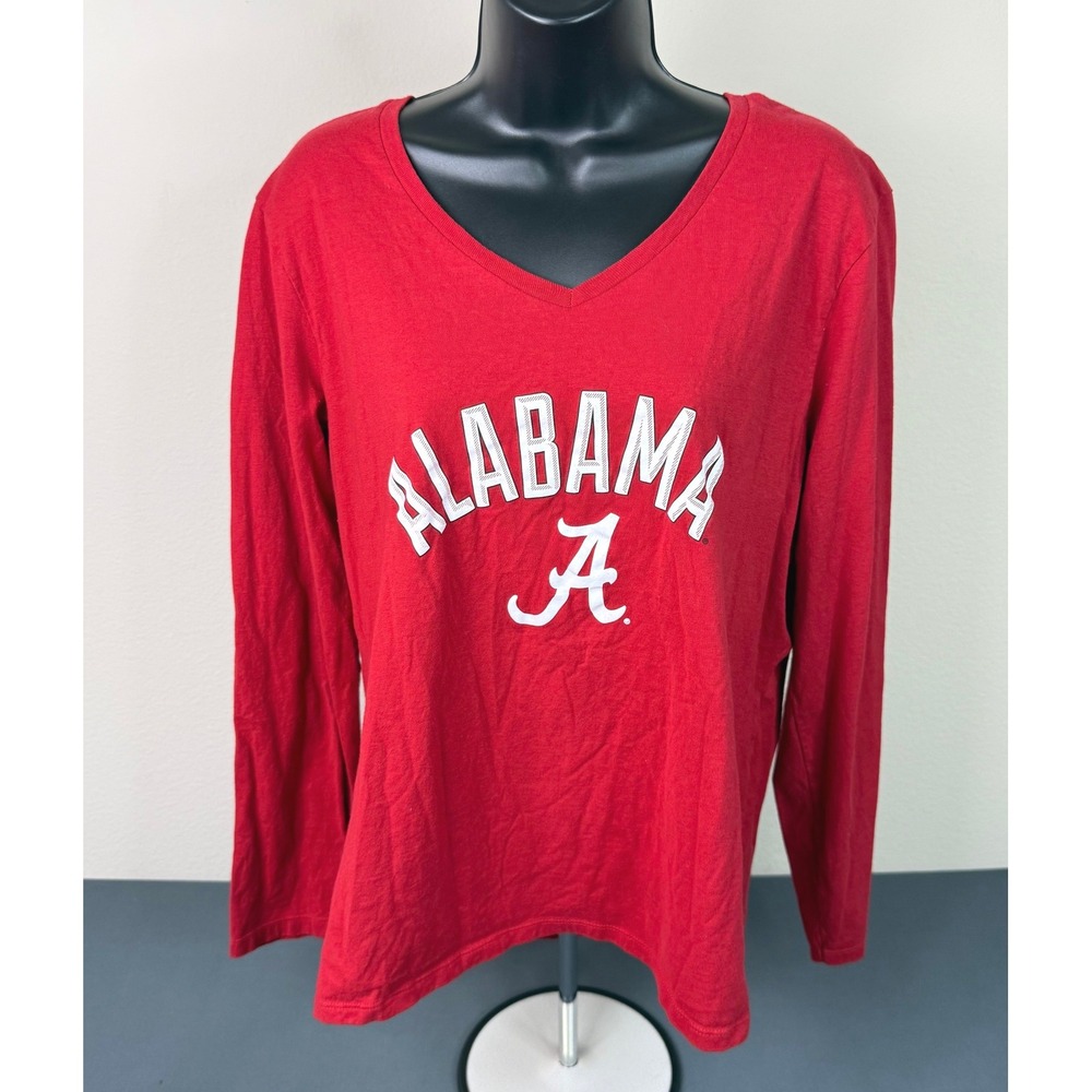 Alabama Crimson Tide Women's Large V-Neck Long Sleeve Knit Tee Red Sportswear